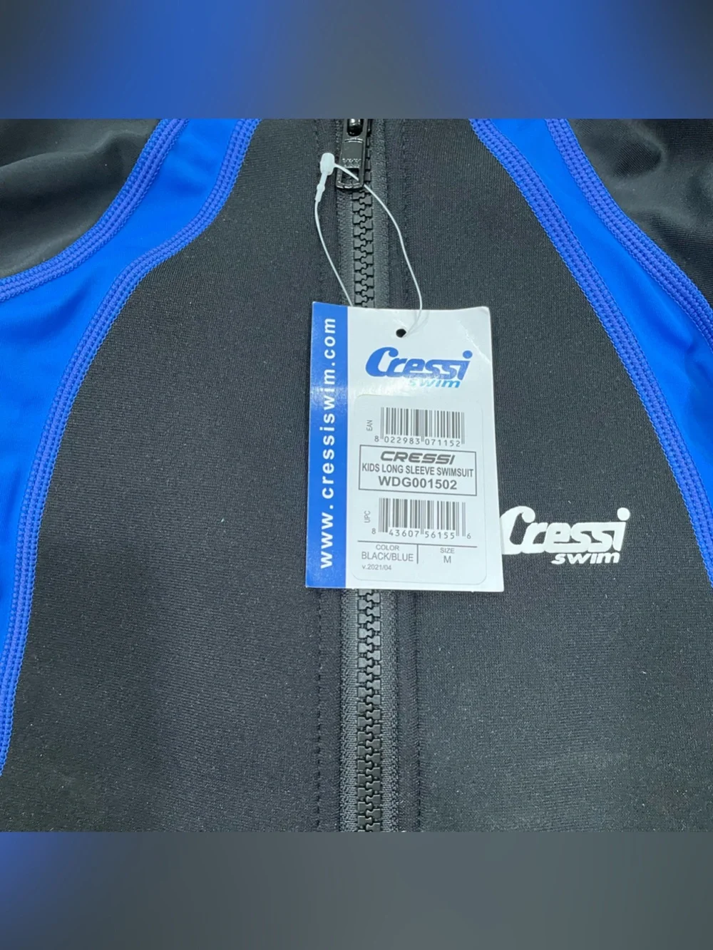 Cressi Kid’s Black and Blue Long-Sleeve Swim Rash Guard - Front Zip